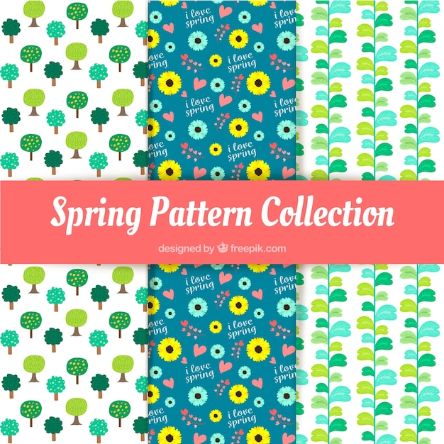 Free vector spring patterns collection in flat style