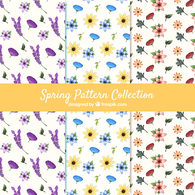 Spring patterns collection in watercolor style