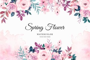 免费矢量春天粉色玫瑰花卉与水彩背景