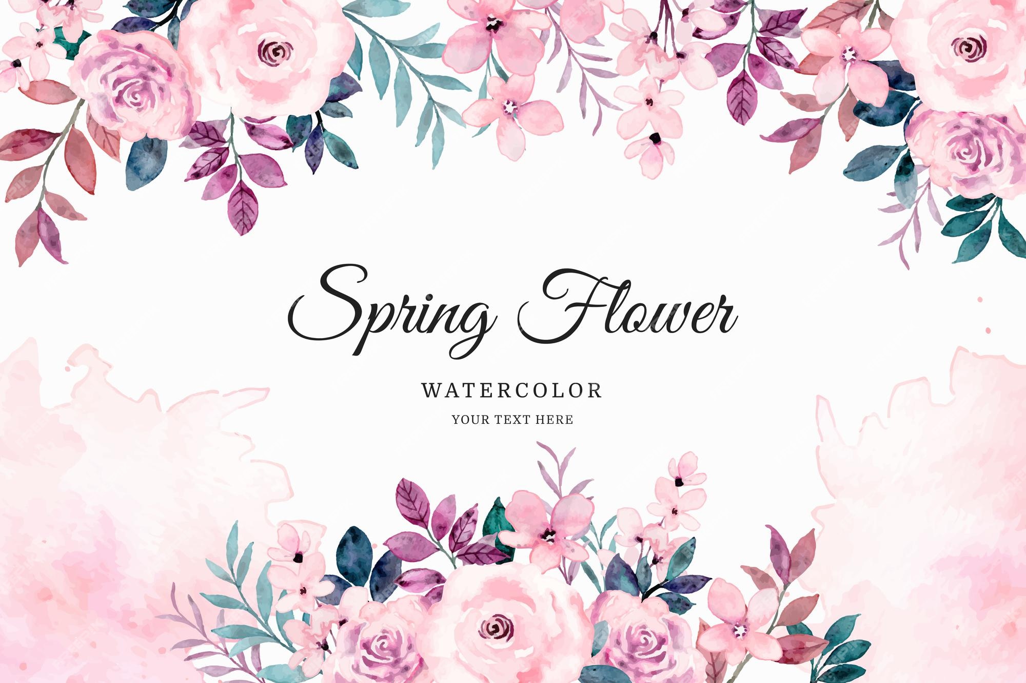 Spring pink rose floral background with watercolor | Free Download