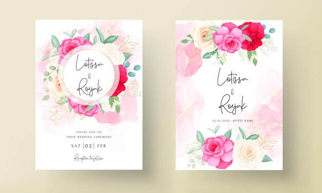 Spring pink rose floral wedding invitation card template