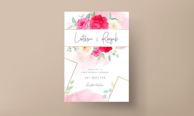 Spring pink rose floral wedding invitation card template