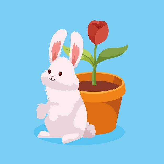 Бесплатное векторное изображение Весенний кролик с комнатным растением