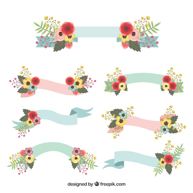 Free vector spring ribbon set of seven