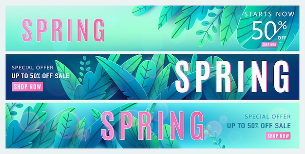 Free vector spring sale background. springtime discount et with bright green blue fantasy leaves