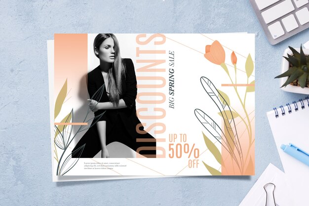 Spring sale banner concept with model