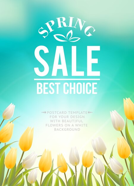 Spring sale banner with blooming tulip