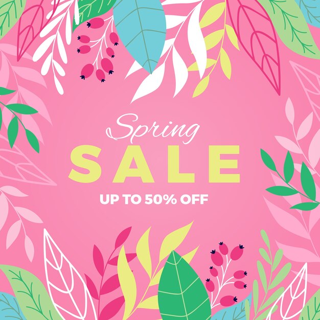 Spring sale banner with leaves