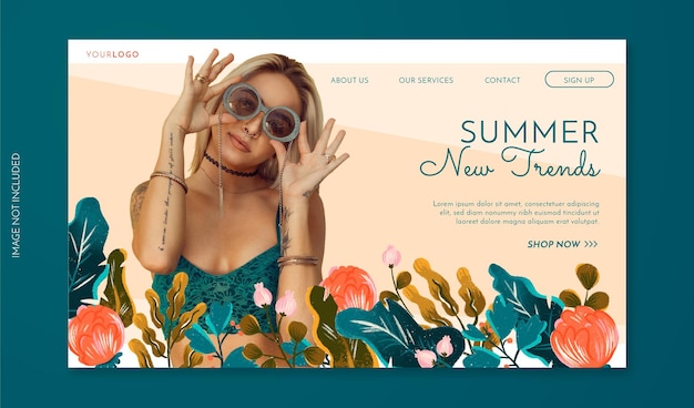 Banner di vendita di primavera con fiori disegnati a mano foto