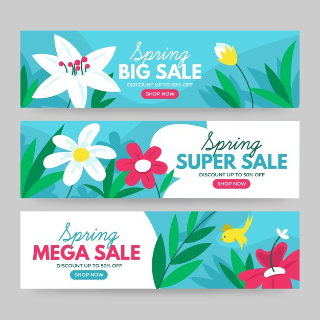 Spring sale banners in flat design