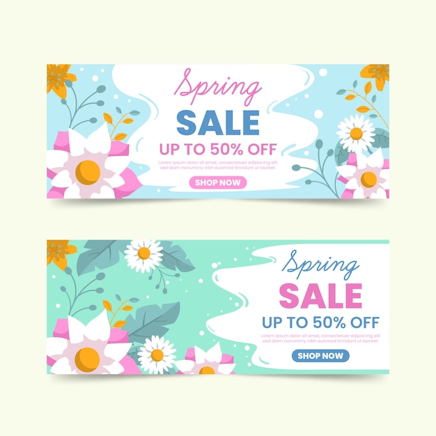 Spring sale banners in flat design