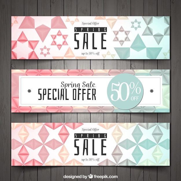 Free vector spring sale banners with geometric shapes