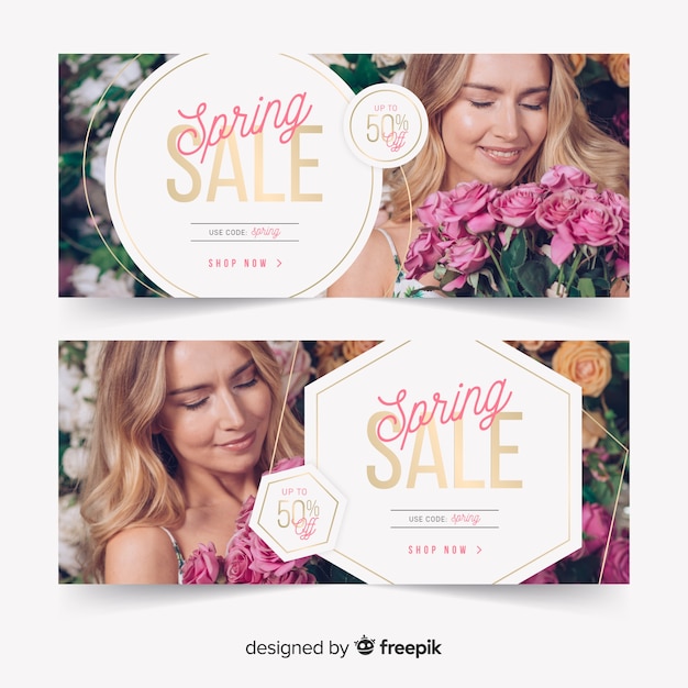 Spring sale banners with photo