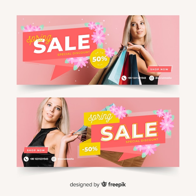 Free vector spring sale banners with photo