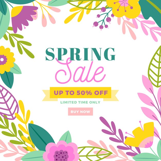 Spring sale in flat design with flowers