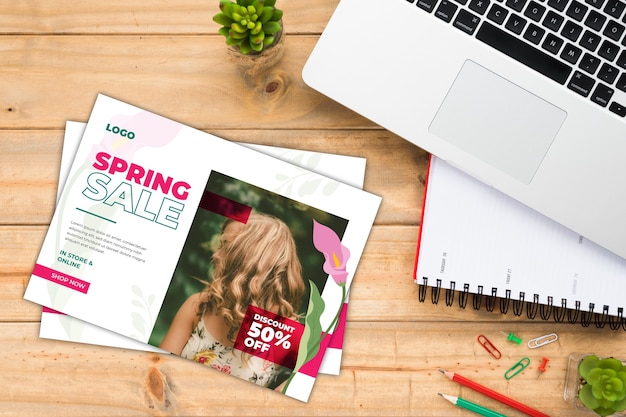 Free vector spring sale flyer mock-up with picture