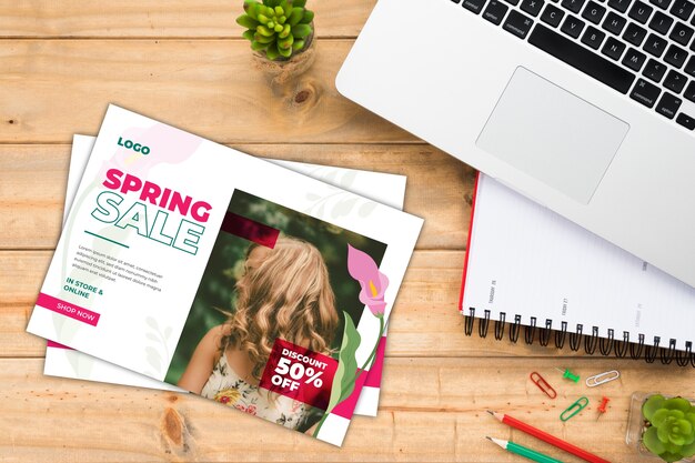 Spring sale flyer mock-up with picture