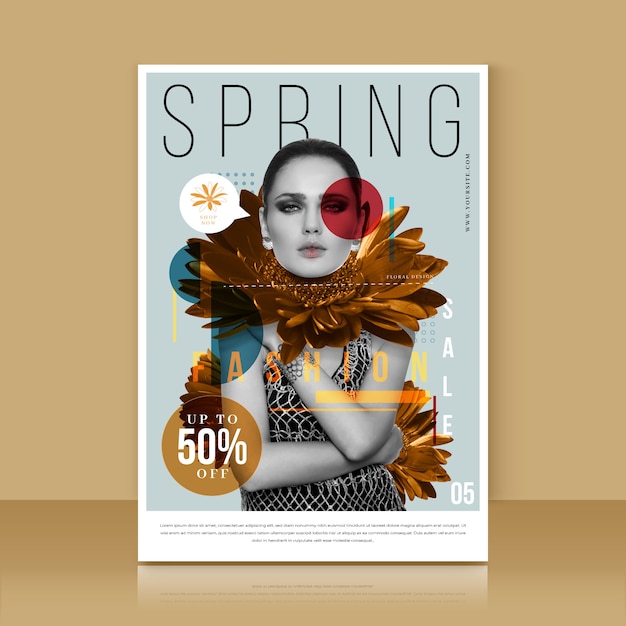 Free vector spring sale flyer template with photo