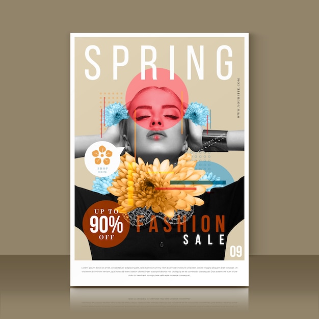 Free vector spring sale flyer template with photo