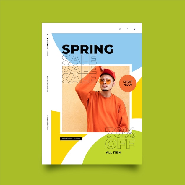 Free vector spring sale flyer template with picture