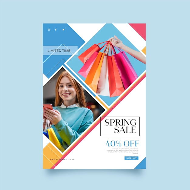 Free vector spring sale flyer with picture template