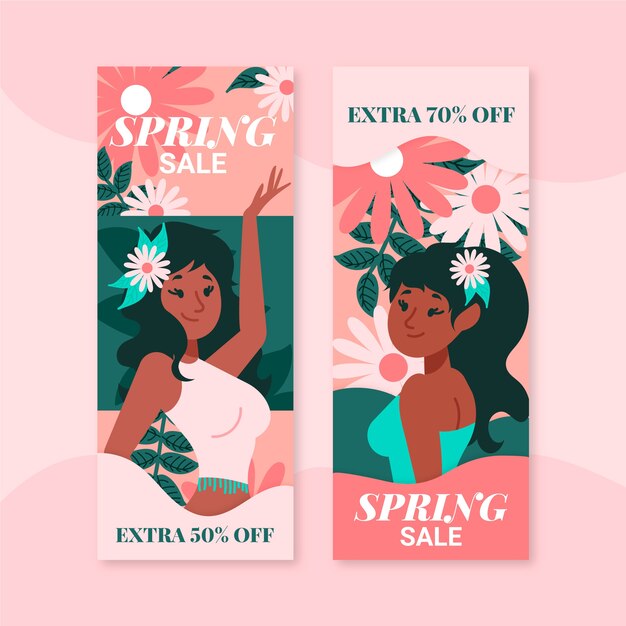 Spring sale hand-drawn banners