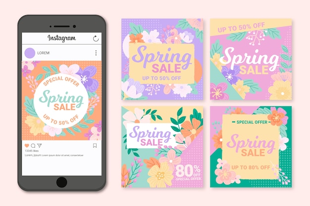 Free vector spring sale instagram post collection