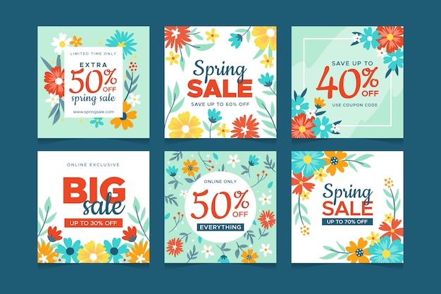 Free vector spring sale instagram post collection