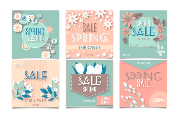 Free vector spring sale instagram post collection