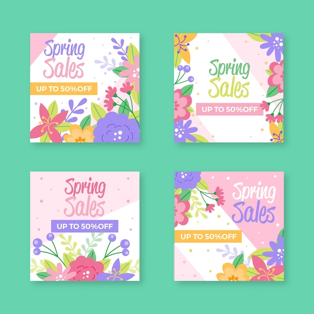 Free vector spring sale instagram post collection