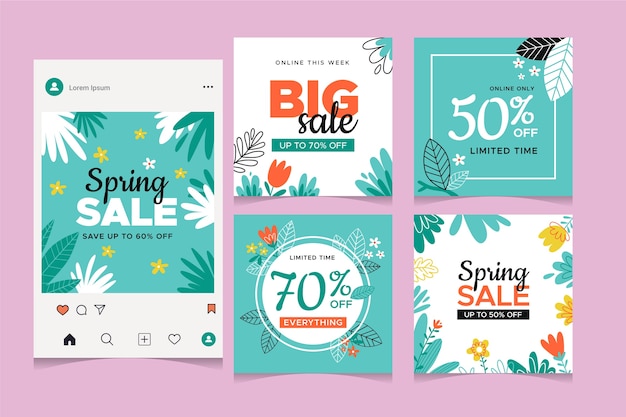 Free vector spring sale instagram post collection