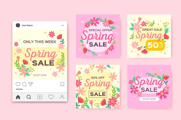 Spring sale instagram posts set