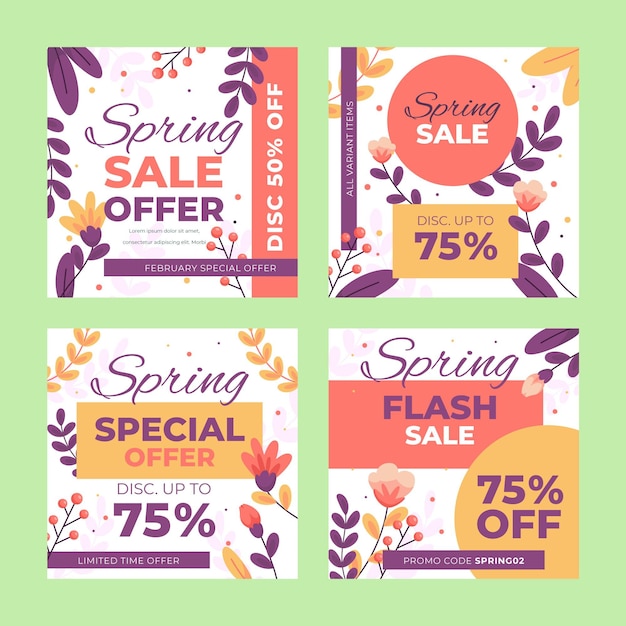 Free vector spring sale instagram posts