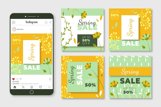 Free vector spring sale instagram posts