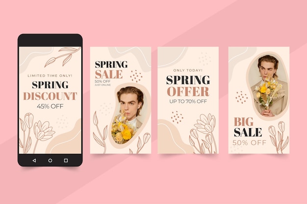 Free vector spring sale instagram stories