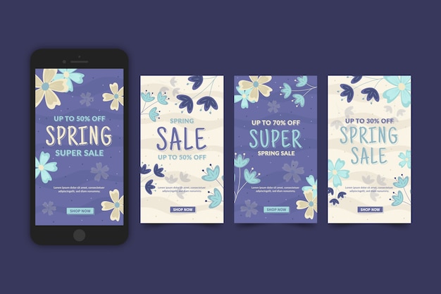 Free vector spring sale instagram story collection