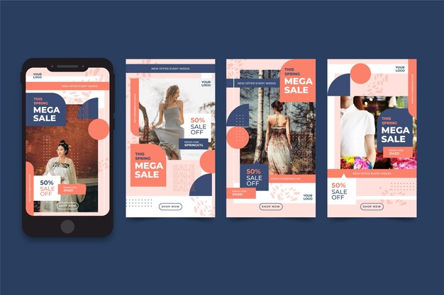 無料ベクター 春のセールinstagramストーリーコレクション