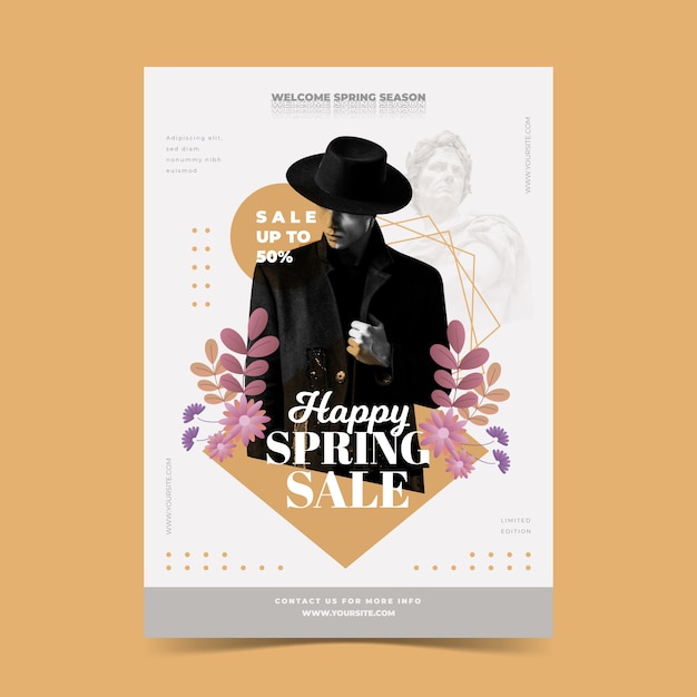 Spring sale poster template on beige background