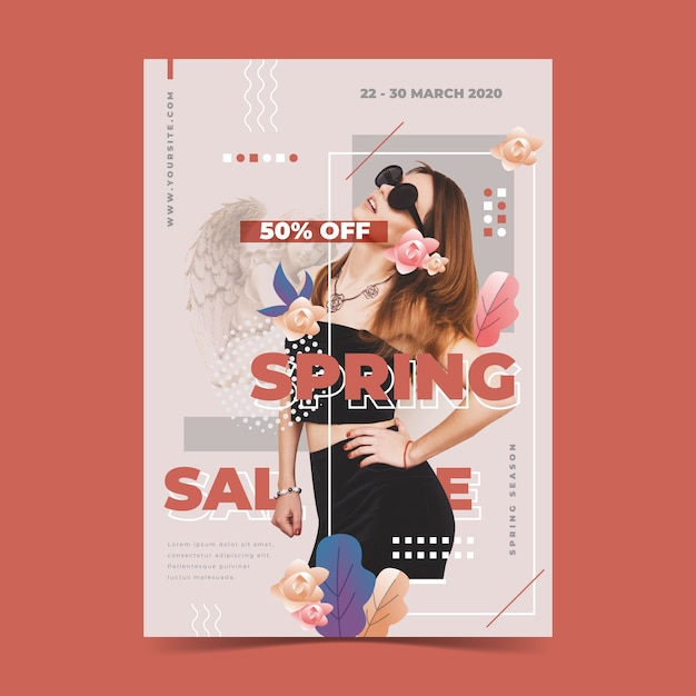 Free vector spring sale poster template on red background