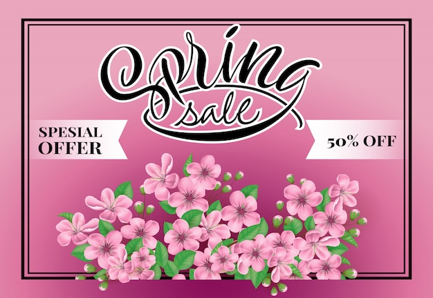 Vettore gratuito vendita di primavera offerta speciale 50% di sconto sul lettering.