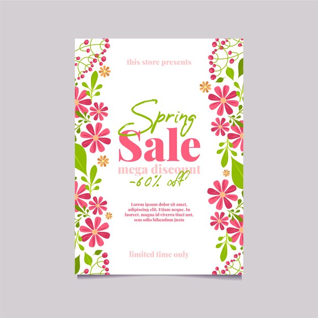 Spring sale in stores flyer flat design template