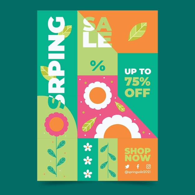Vettore gratuito modello di poster verticale di vendita di primavera