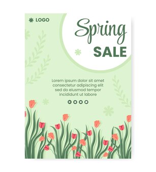 Spring sale with blossom flowers poster template flat design illustration editable of square background for social media or greeting card