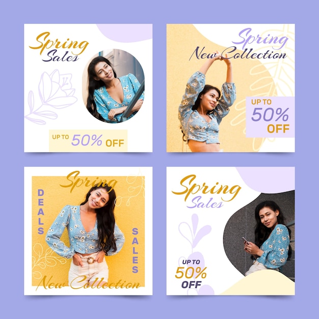 Free vector spring sales social media template set