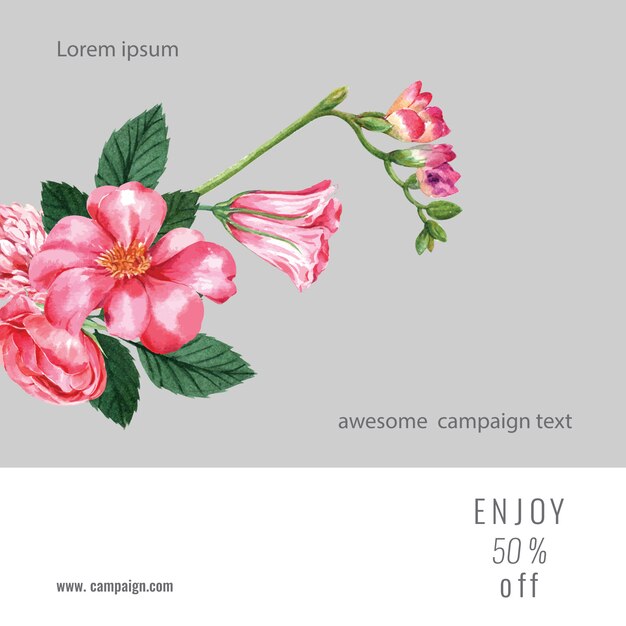 Spring social media frame fresh flowers, decor card with floral colorful garden, wedding, invitation