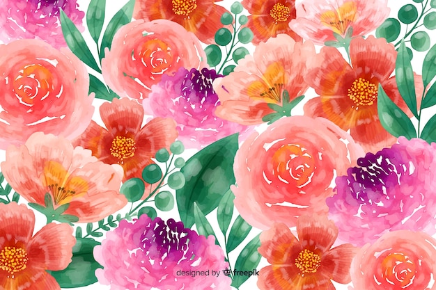 無料ベクター 春の水彩画の花の花の背景