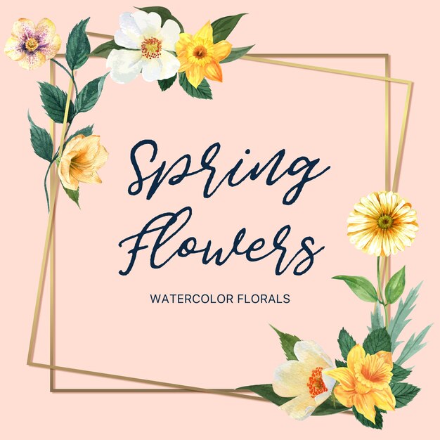 春の花輪フレームの新鮮な花、花の色鮮やかな庭園の装飾カード、結婚式、招待状