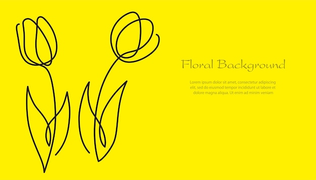 Free vector springtime background illustration with simple tulip line drawings and text space