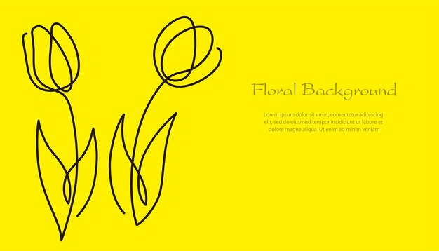 Springtime Background Illustration With Simple Tulip Line Drawings And Text Space