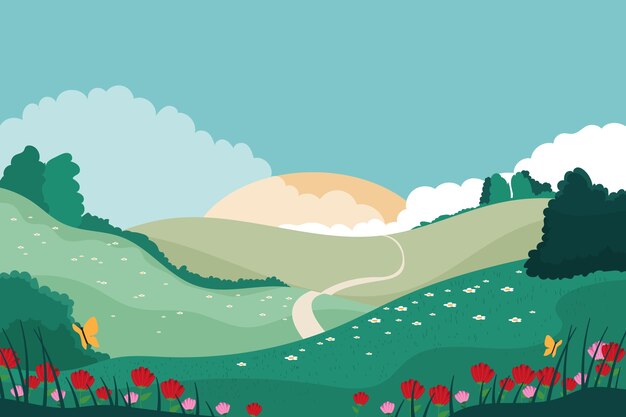 Free vector springtime landscape concept